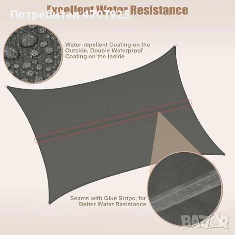 WOLTU  сенчесто платнище  водоустойчив сенник за външна употреба, със D-пръстени 4x5 м,