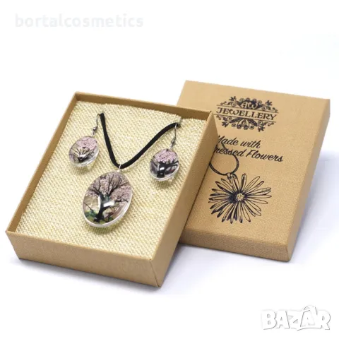Комплект колие и обеци – Пресовани цветя – Розови



