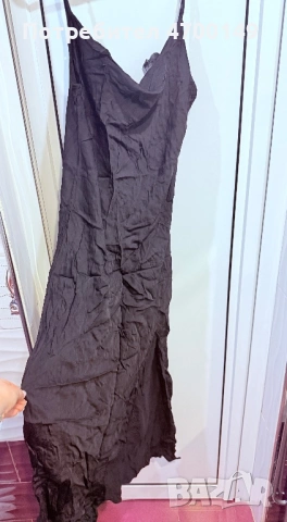 Черна сатенена рокля Lynne тип „комбинация“, снимка 2 - Рокли - 53402663