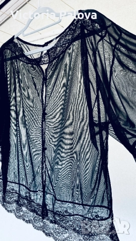 Ефирна черна блуза тюл с дантела, снимка 10 - Корсети, бюстиета, топове - 52234601