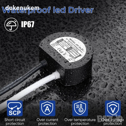 LED трансформатор 24V 30W IP67 – кръгъл, водоустойчив, за външна и вътрешна употреба, снимка 2 - Лед осветление - 53268242