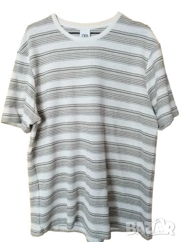 Мъжка елегантна тениска Zara, Бежова, XL, снимка 1 - Тениски - 45780450