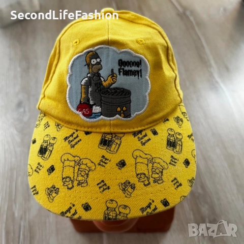 Винтидж шапка с бейзболна шапка „Семейство Симпсън“ от 2007 г., памучна, един размер, жълта