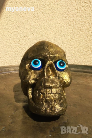 Златен череп, статуетка за декорация., снимка 2 - Статуетки - 50918839