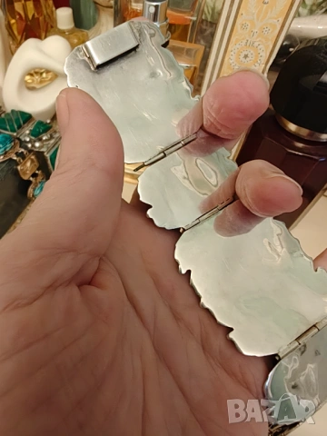 Антикварна сребърна гривна Мексико ,зелен оникс ., снимка 7 - Гривни - 54030476