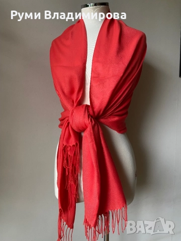 Червен шал от кашмир, коприна, пашмина/ различни видове, снимка 4 - Шалове - 52202180