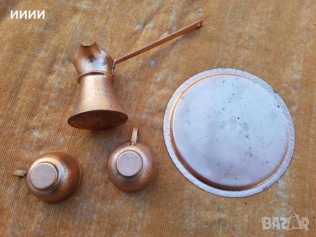 Бакърен поднос с джезве и чаши, снимка 3 - Антикварни и старинни предмети - 53629579