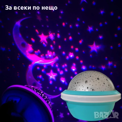 Цветна LED нощна лампа НЛО проектор със звездно небе, звезди и луна за детската стая и спокоен сън, снимка 6 - Детски нощни лампи - 52666706
