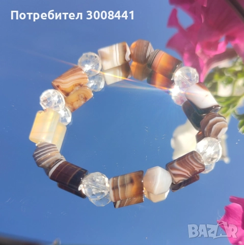 ГРИВНА ⚜БЛАГОПОЛУЧИЕ⚜    ОТ АХАТ БОТСВАНА И ФАСЕТИРАН ПЛАНИНСКИ КРИСТАЛ 5А, снимка 3 - Бижутерийни комплекти - 51693877