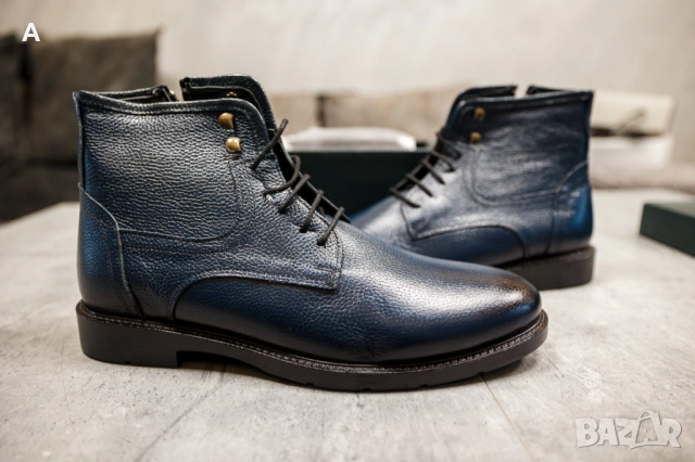 Мъжки кожени боти от естествена кожа - 44 номер (тъмно сини) Ducavelli