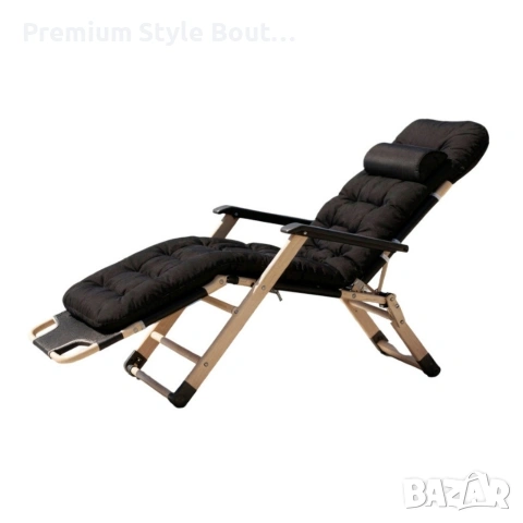 Луксозен градински шезлонг сгъваем, със златиста рамка 3 позиции на регулиране, снимка 7 - Градински мебели, декорация  - 53891791