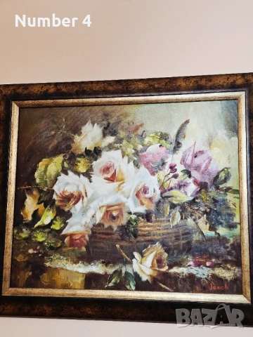Картина кошница с рози масло