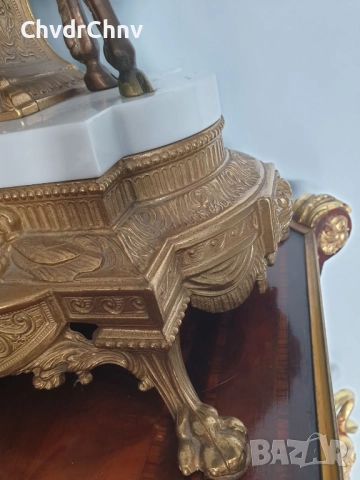 Италия 1960-те Hermle/63см-14кг Арт Деко италиански каминен часовник/бронзови фигури-бял мрамор, снимка 6 - Антикварни и старинни предмети - 52533387