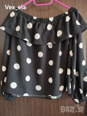 кокетна шифонена блуза с бели точки, снимка 2 - Тениски - 54242004