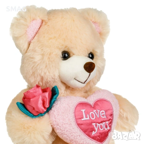 Плюшено мече с розово сърце и роза за Свети Валентин 32 см_1245276, снимка 3 - Плюшени играчки - 53370612