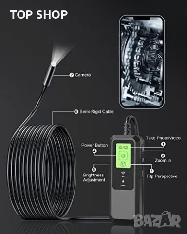 Нова Водоустойчива WiFi ендоскопска камера за инспекция с 8 светодиода, 2.0MP HD, снимка 8 - Друга електроника - 49427494