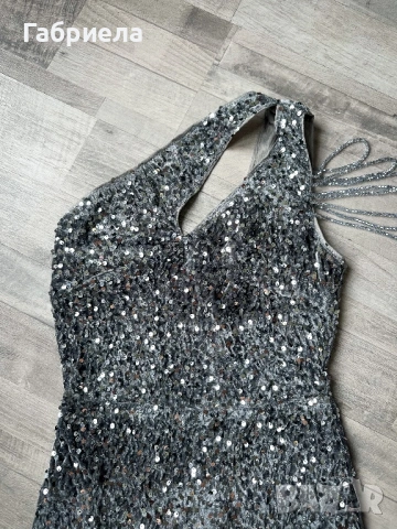 Нова къса тъмно сива рокля с пайети, снимка 2 - Рокли - 53787842