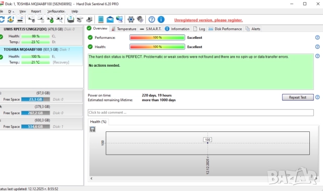 1000GB 1TB HDD Slim 7mm Твърд диск за лаптоп 2.5' Sata 3 Отличен без лоши сектори, снимка 2 - Твърди дискове - 52746049