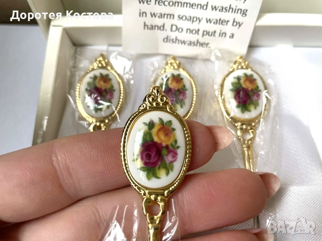 ROYAL ALBERT красиви нови позлатени вилички от Англия с порцелан, снимка 3 - Прибори за хранене, готвене и сервиране - 52654634