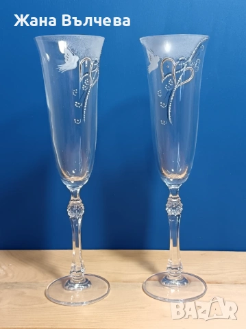 Сватбени ритуални чаши Е11 - ръчно рисувани, снимка 2 - Сватбени аксесоари - 54057500