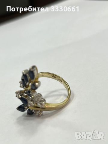Златен пръстен жълто злато, сапфири и брилянти, снимка 5 - Пръстени - 45826496