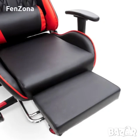 Ергономичен геймърски стол с функция за масаж и подложка за крака - червен, снимка 14 - Столове - 54096544