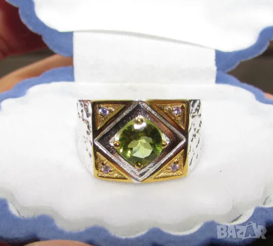 925 сребърен пръстен с 6x6мм, перидот. Тотално Тегло 5.7гр.Халка 7/55/17.35 подходящ за подарък, снимка 1