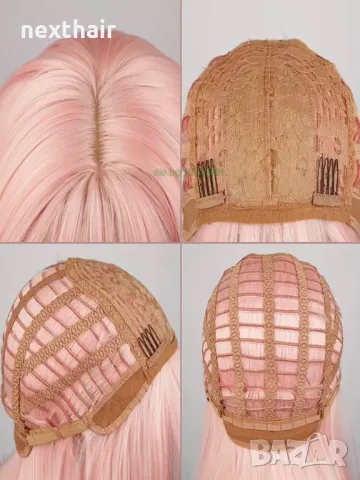 Къса плътна розова перука с бретон, снимка 4 - Аксесоари за коса - 50097124