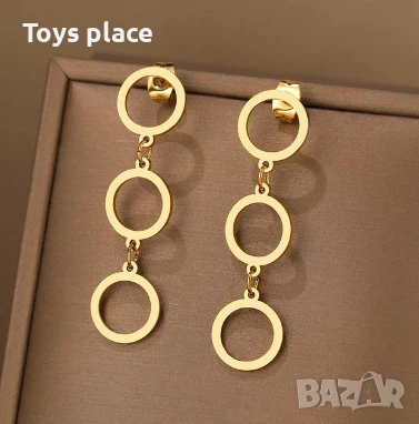 3 модела луксозни стоманени обеци със златна баня, снимка 5 - Обеци - 50755075