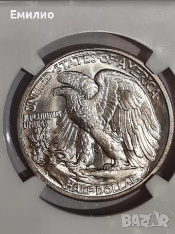 АМЕРИКА. 50 CENTS 1942 D год. NGC MS 63, снимка 3 - Нумизматика и бонистика - 51888489