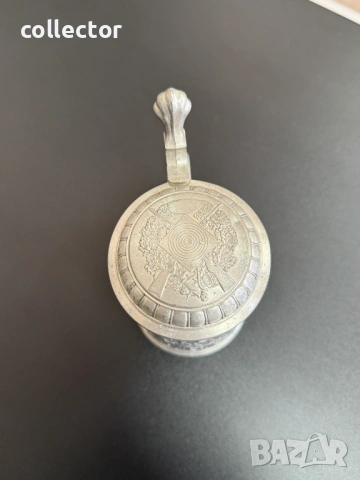 Немска калаена халба с капак - Alwe. №7853, снимка 4 - Антикварни и старинни предмети - 53444909