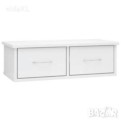 vidaXL Стенен рафт с чекмеджета, бял гланц, 60x26x18,5 см, ПДЧ(SKU:800591