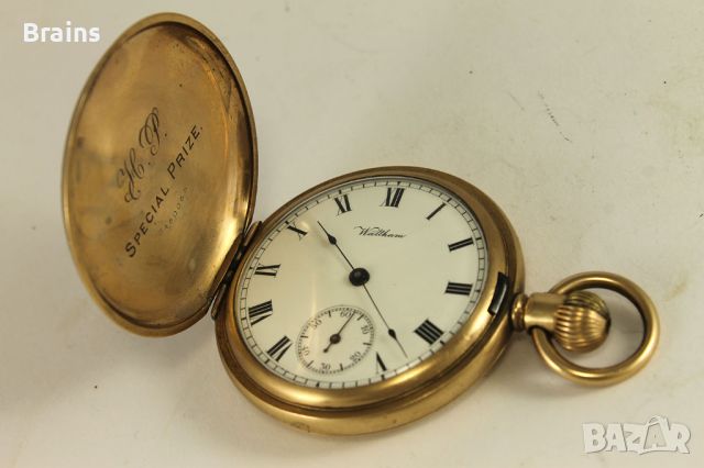 1912 Америкаснки Джобен Часовник WALTHAM Дебела Позлата, снимка 10 - Антикварни и старинни предмети - 45367425