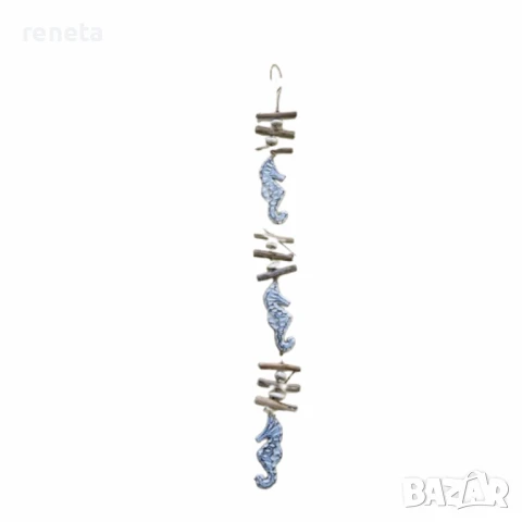 Декорация Морски кончета, За окачване, Дървена, Сини, 100 см, снимка 1