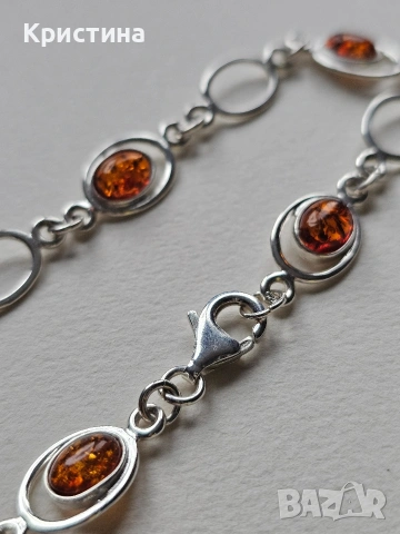 Красива сребърна гривна с Кехлибари, снимка 8 - Гривни - 53904694