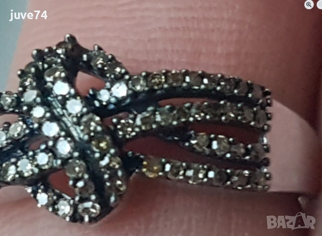 СРЕБЪРЕН ПРЪСТЕН С ДИАМАНТИ ЦВЯТ КОНЯК (АФРИКА) НЕТРЕТИРАНИ СЕРТИФИКАТ, снимка 5 - Пръстени - 53155098