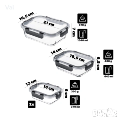 Комплект от 12 стъклени кутии за храна Termoli - дълготрайна свежест на храната, снимка 6 - Кутии за храна - 53905346