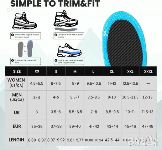 Спортни стелки от въглеродни влакна с поддръжка на свода - L - 41-42, снимка 7 - Други спортове - 53657500