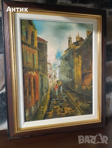 Красива Стара Картина Уличен Пейзаж Живопис Маслени Бои Дървена Рамка, снимка 10 - Антикварни и старинни предмети - 52566487