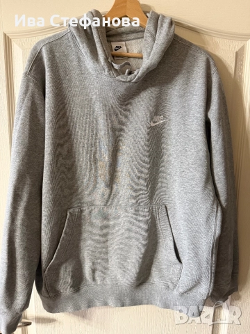 оригинален памучен памук дамски суичър сив ватиран 100 % оригинален марков Nike nike Найк, снимка 3 - Спортни екипи - 52566088