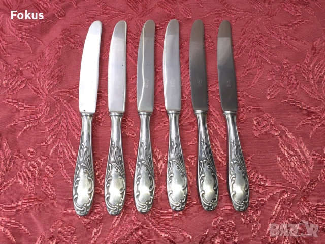Стари антикварни посребрени ножове Silkema Solingen - 6 бр., снимка 2 - Антикварни и старинни предмети - 53726707
