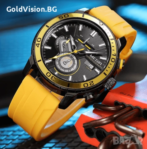 MEGIR 2224 Yellow – мъжки хронограф с модерен дизайн, снимка 4 - Мъжки - 54247800