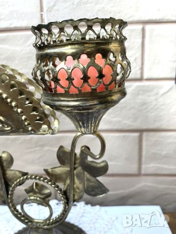 Красив метален салфетник + свещник с рози, снимка 6 - Антикварни и старинни предмети - 46087964