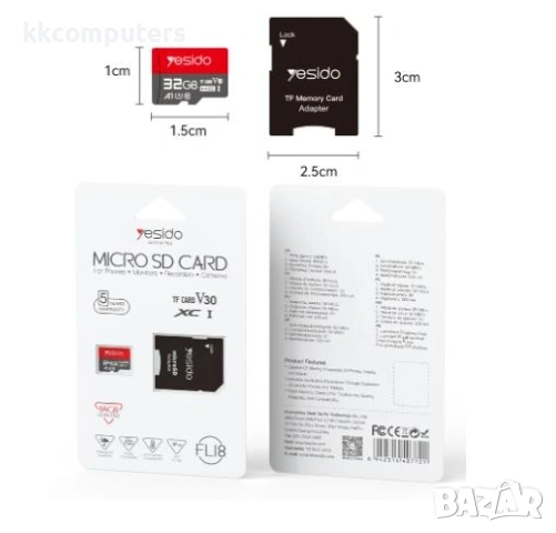Yesido FL18 Memory MicroSD Card 32GB c адаптер /CLASS 30/ Баркод : 2404218