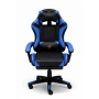 Ергономичен геймърски стол с масажна функция и поставка за крака – черно-син, снимка 3