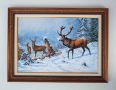 Зимен планински пейзаж с елени, картина за ловци, снимка 1 - Картини - 45343030