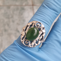Сребърен пръстен с Нефрит, снимка 7 - Пръстени - 44952449