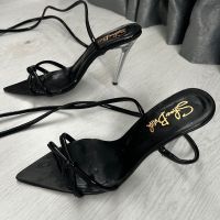 Дамски черни високи обувки, 38 номер, снимка 2 - Дамски обувки на ток - 45567026