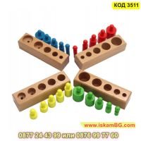 Цветни дървени цилиндри за сортиране - КОД 3511, снимка 2 - Образователни игри - 45264807