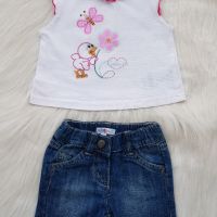 Къси дънкови панталони и блузка за бебе 0-3 месеца , снимка 6 - Комплекти за бебе - 45506294